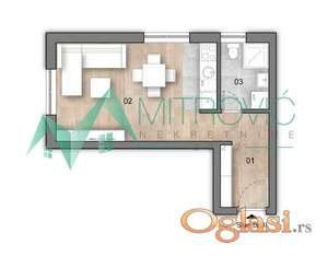Jednosoban stan sa dvorišnom terasom i parkingom, 28m², 1750€/m²!!!(Šifra:1004530)