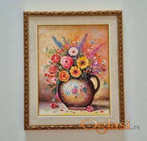 Ulje na lesonitu - Cup sa cvecem, prelepa slika!