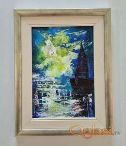 Ulje na platnu - Jedrenjak u noci, prelepo!