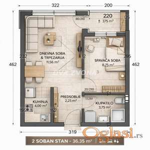 DVOSOBAN STAN – TELEP – 36.35 m²-PRVI SPRAT