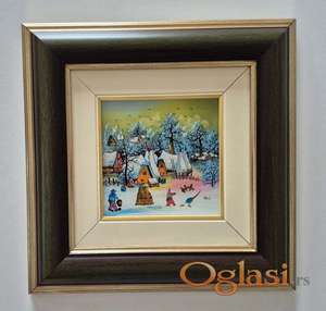 Naiva, ulje na staklu - Zimske radosti