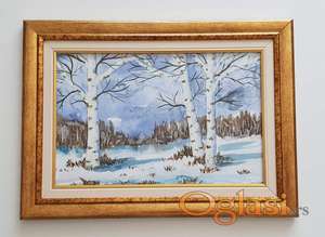 Letnje snizenje! Slika - Breze u snegu, akvarel.