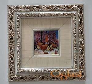 Naiva, ulje na staklu - Crkva u selu. Minijatura