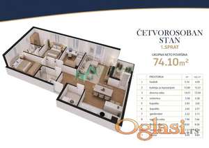 VETERNIK – ČETVOROSOBAN STAN 74m² | 3 SPAVAĆE SOBE | GRATIS PARKING MESTO