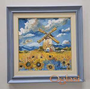 Ulje na platnu - Vetrenjaca u suncokretima