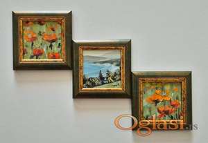 Ulje na lesonitu - Cvece i more. Minijatura 3 x