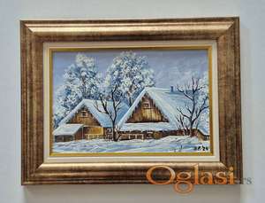 Ulje na lesonitu - Kuce u snegu, prelepo!