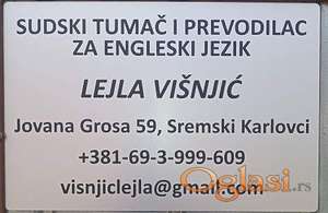 Sudski prevodilac i tumač za engleski jezik, Sremski Karlovci, Lejla Višnjić