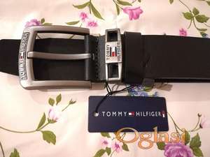 Novi muski kozni markirani kais Tommy Hilfiger u crnoj boji Novo