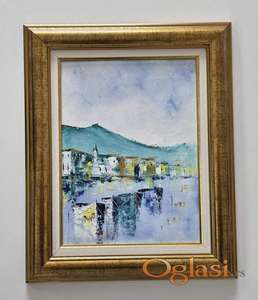 Ulje na platnu - Grad pod planinom