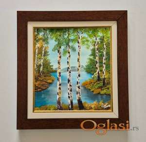 Ulje na platnu - Breze pored reke, prelepo!