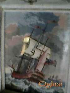 Vilerov Goblen "brod u buri" sa ramom i zaštitnim staklom, 42x49cm