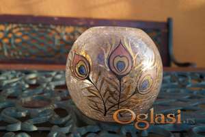 Staklena 'kugla' - vaza sa zlatnim oslikanim nitima