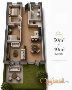 PRELEP STAN 50m2, GRATIS DVORISTE 40m2, UPISAN KAO GARAZA