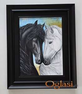 Slika - Konji, spoj suprotnosti. Akril na platnu