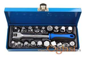 Set kljuceva za karter Set alata za karter koji ukljucuje rucku 3/8 i 19 adaptera za karter ulja. Ključ 3/8 zglob kardan 9 x kvadratnih: 5/16, 3/8, 7, 8, 10, 11, 12, 13, 14mm 6 x petougaonih: 8, 9, 10, 12, 14, 17mm 1 x  trougao: 10mm Ukoliko zelite da porucite Posaljite poruku 1 Ime i prezime 2 Ulica i broj 3 Mesto i postanski broj 4 Broj telefona za kontakt