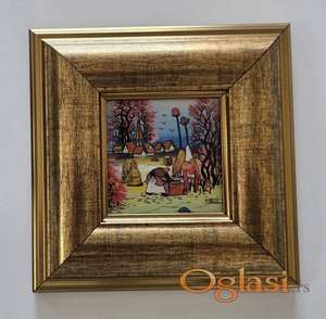 Naiva, ulje na staklu - Baka na bunaru. Minijatura