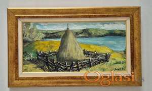 Ulje na lesonitu - Stog sena u selu, prelepo!