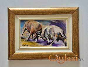 Ulje na platnu - Dva bika, prelepa slika!