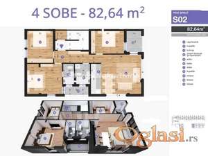 Južni Telep-Četvorosoban stan 83 m2 u Izgradnji-povrat PDV-065/385 8880