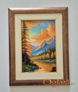 Ulje na platnu - Zalazak sunca na planini