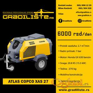 Atlas Copco XAS 27 /Kompresor 7 bar / Iznajmljivanje
