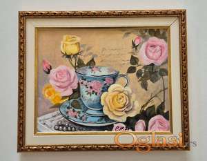 Ulje na platnu - Soljica i cvece, prelepa slika!