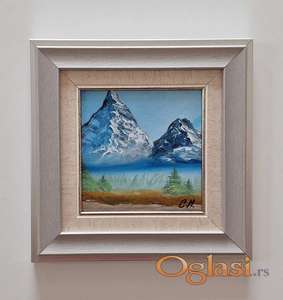 Ulje na kartonu - Dve planine. Minijatura.