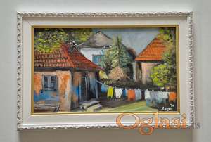 Ulje na lesonitu - Dvoriste, prelepa slika!