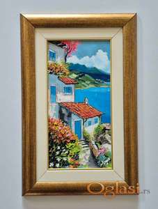 Ulje na lesonitu - Moja kuca na moru, prelepo!