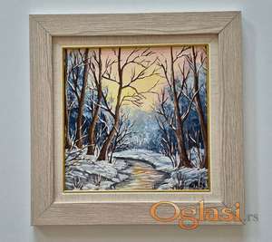 Ulje na lesonitu - Zimski zalazak sunca 2