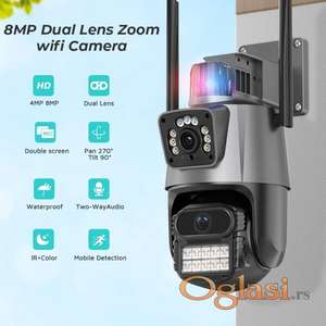 Ip PTZ kamera sa 3 Kamere 4k led svetlima i sirenom 8x zoom