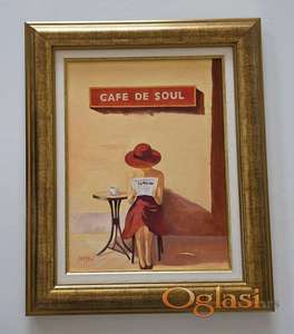 Ulje na platnu - Crveni sesir u zutom gradu