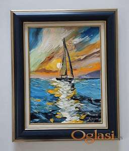 Ulje na platnu - Brod uz suton, prelepa slika!