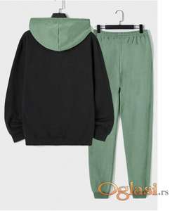 RueChic Cotton Men Bear Print Drawstring Hoodie & Sweatpants