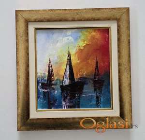 Ulje na platnu - Crveno nebo, mirna luka