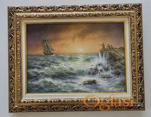 Ulje na platnu - Zalazak sunca i nemirno more