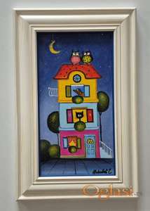 Ulje na platnu - Kucica ispod meseca, prelepo!