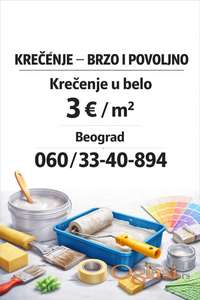 Krečenje stanova – belo sa materijalom 3 € / m²  📞 060 / 33-40-894