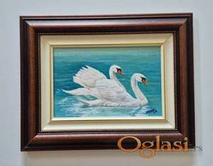 Ulje na platnu - Dva bela labuda, prelepa slika!