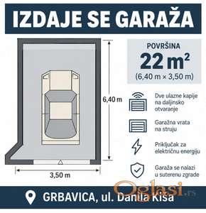 IZDAJE SE KOMFORNA GARAŽA – GRBAVICA, DANILA KIŠA