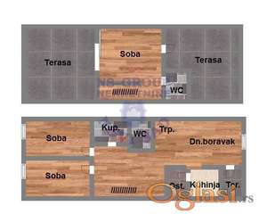 CETVOROSOBAN U DVA NIVOA BEZ KOSINA -  GRATIS TERASA PRELEPA OD 48M2