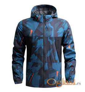 Boyfriend Style Men Geo Print Zip Up Hooded Windbreaker Jacket
