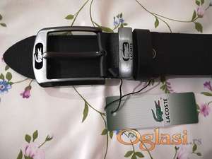 Novi muski kozni markirani kais Lacoste u crnoj boji Novo