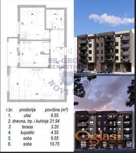 Trosoban 57m2 Mišeluk
