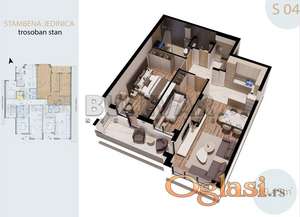 Trosoban  stan  u  novogradnji, Bul.Sv.Pantelejmona, III sprat, lift, 69,45 m2