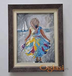 Ulje na platnu - Devojcica i more, prelepa slika!