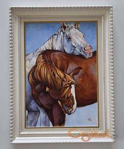 Ulje na platnu - Bliskost konja, prelepa slika!