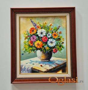Ulje na lesonitu - Cvece na stolu, prelepo!