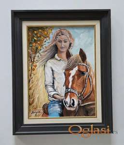 Ulje na platnu - Devojka i konj, prelepa slika!